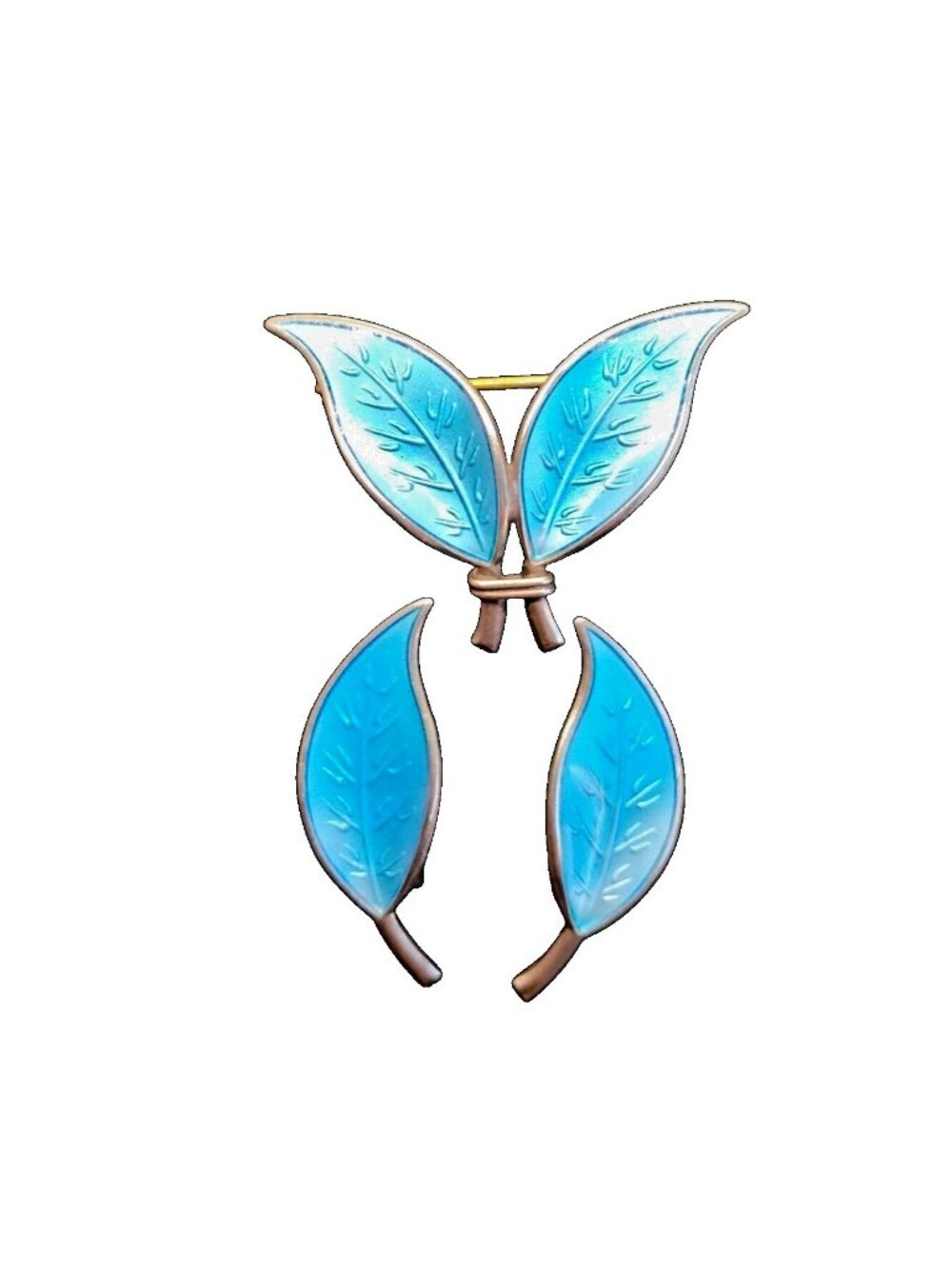 David Andersen Norway Set Sterling Blue Enamel Leaf Brooch & Clip-On Earrings